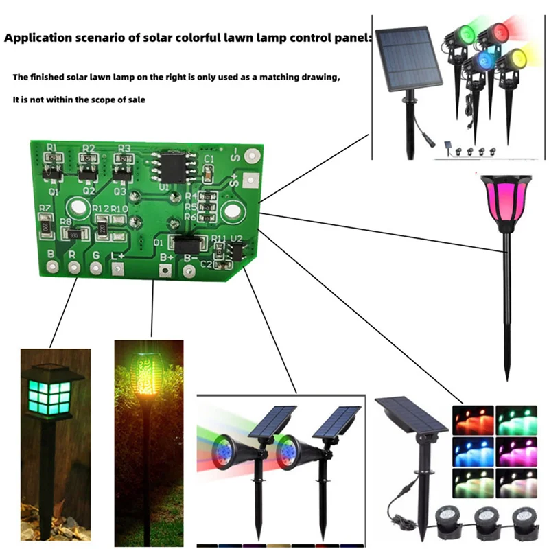 ABYN-3X Solar Light Circuit Board 3.7V Switch Solar Lawn Lamp Controller Lithium Battery RGB Changing