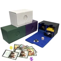 Caja de baraja de cartas con bandeja de dados para tarjetas MTG, más de 200 tarjetas, caja de almacenamiento para tarjetas TCG CCG, funda de tarjeta coleccionable con imán fuerte de cuero PU