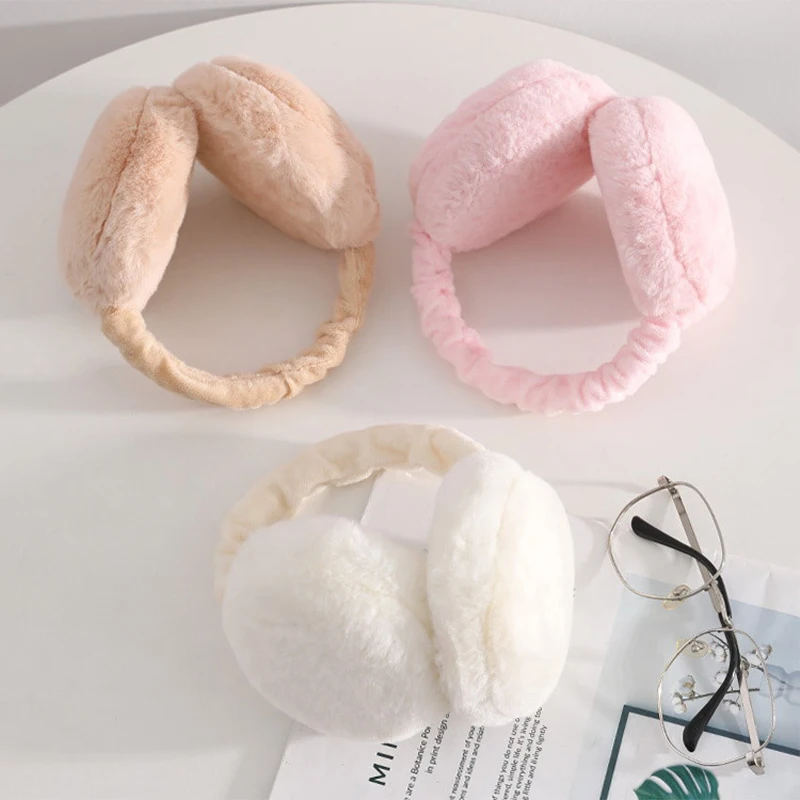 Cute Warm Fluffy Earmuffs Ear Covers Foldable Warmerses Ear Warm Faux Furry Ski Earmuffs Winter Women Men Child Solid Outdoor