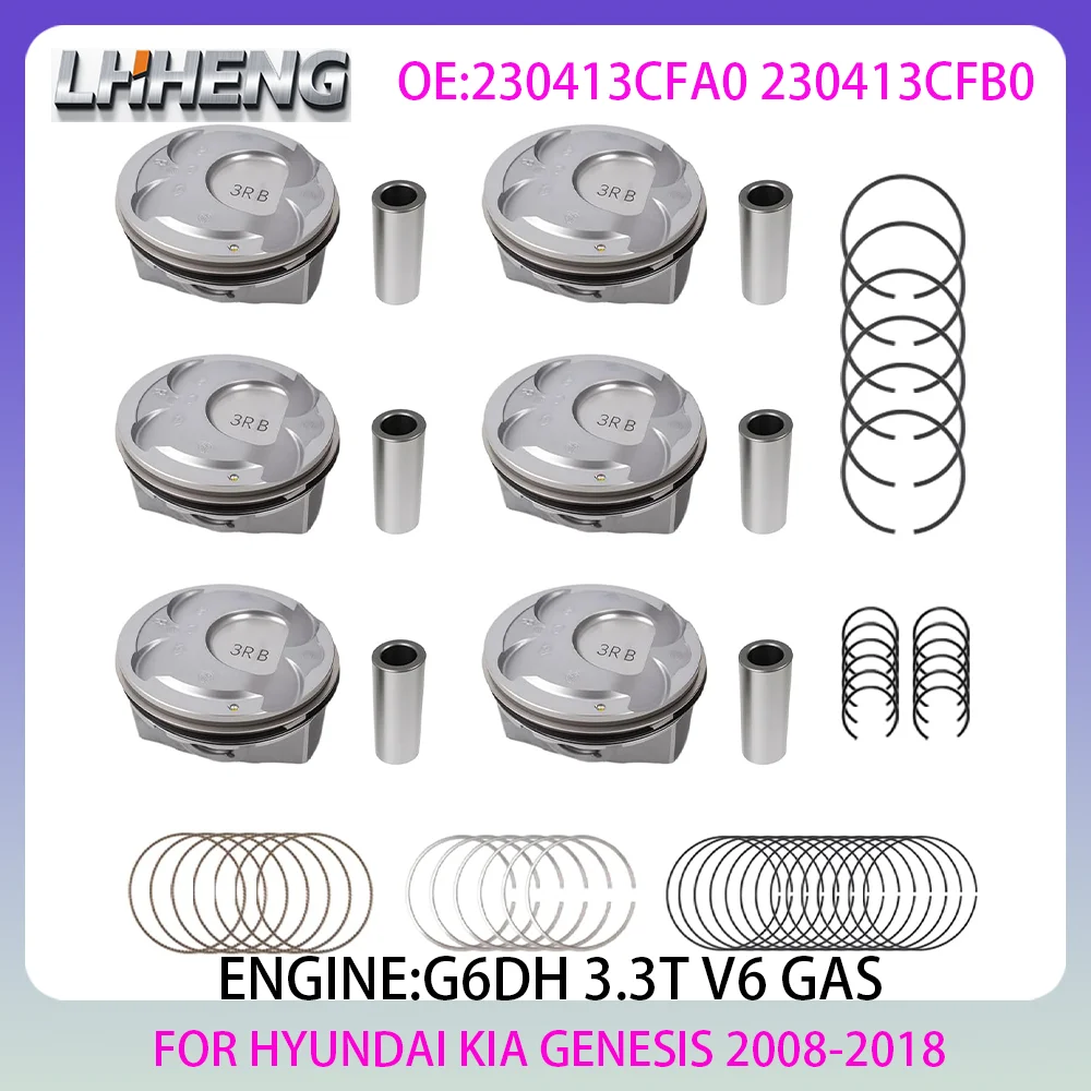 Juego de pistones y anillos de pistón de motor G6DH para HYUNDAI GENESIS GRAND SANTA GRANDEUR KIA GENESIS 3.3L 3.3 L T V6 GAS 08-18 230413CFA0