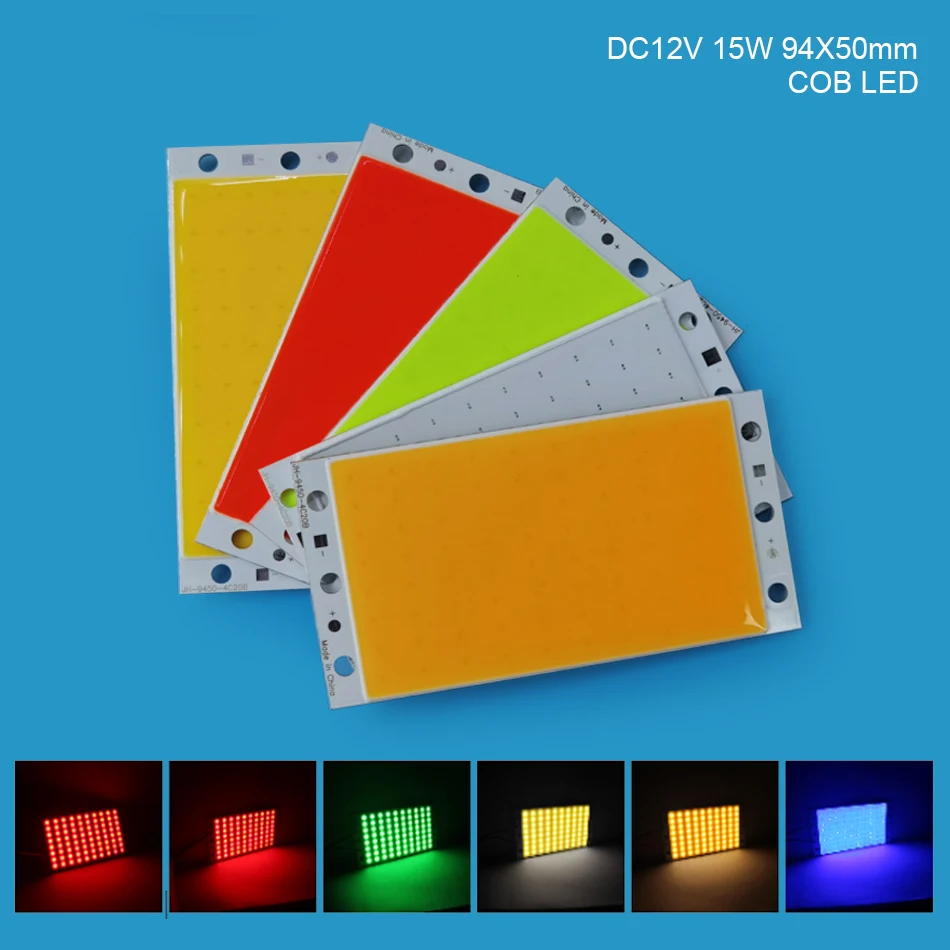 

DC12V 94x50mm 15W LED beads COB LED Light Panel Lamp 12V Ultral Bright White Blue Red Green cob Chip On Board Matrix LED Bulb
