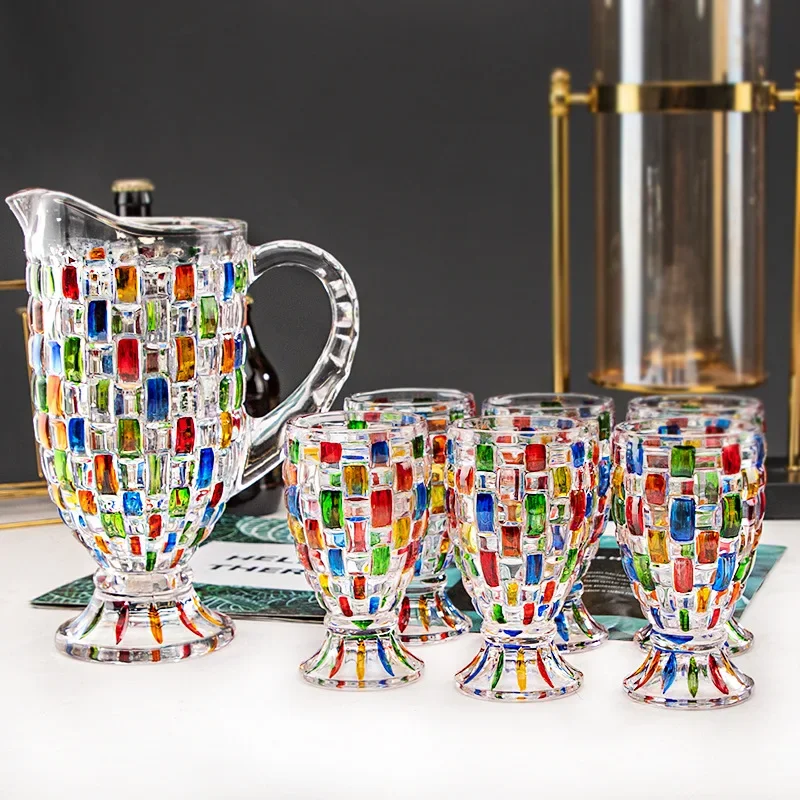 Color contrast woven pattern cold water bottle set drink cup color with hand-painted juice cup cold water bottle