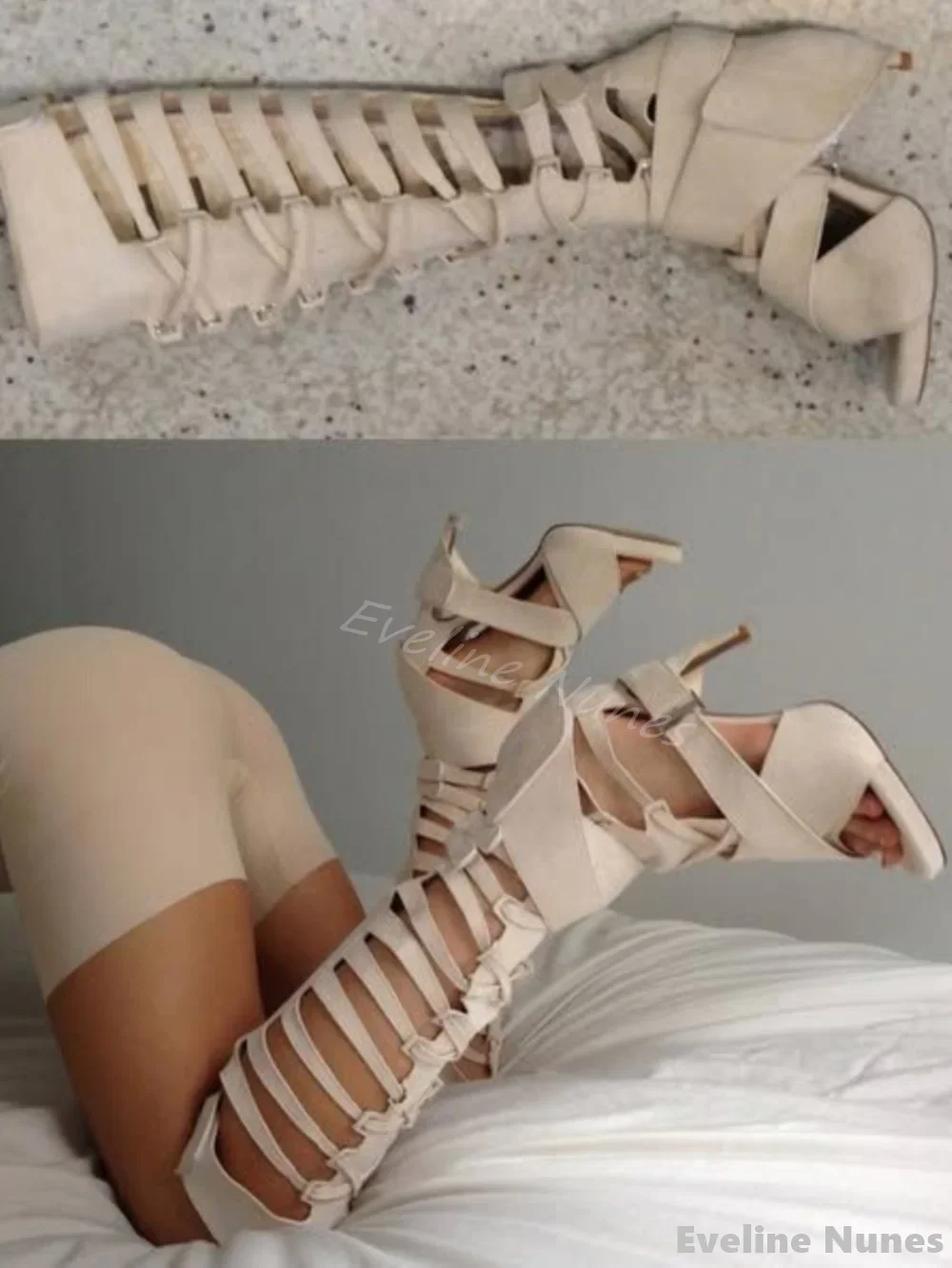 Hollow Flannel Knee High Sandals Women Open Toe Intricate Cross Straps Stiletto Boots 2025 Designer Style Handmade Sandals Boots