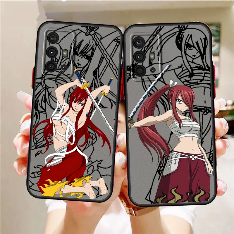 E-Elsa Scarlett Japanese Anime Frosted Translucent For Samsung Galaxy S24 S23 S22 S21 S20 FE S10 S9 S8 Plus Ultra Pro 5G Soft