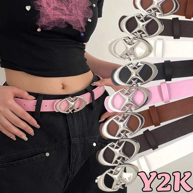 Punk Mond Stern Schnalle Gürtel Design Kreuz Metall Vintage Gothic Männer Frauen Y2k Gürtel Pu Leder Bund Jeans Hosen Dekorative Gürtel