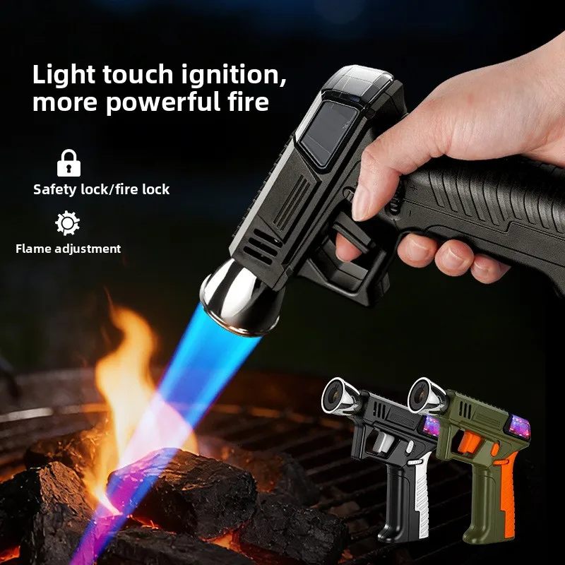 New Charging Bold Straight Flame Inflatable Lighter, High-Temperature Outdoor Flamethrower, Cigar Accessories
