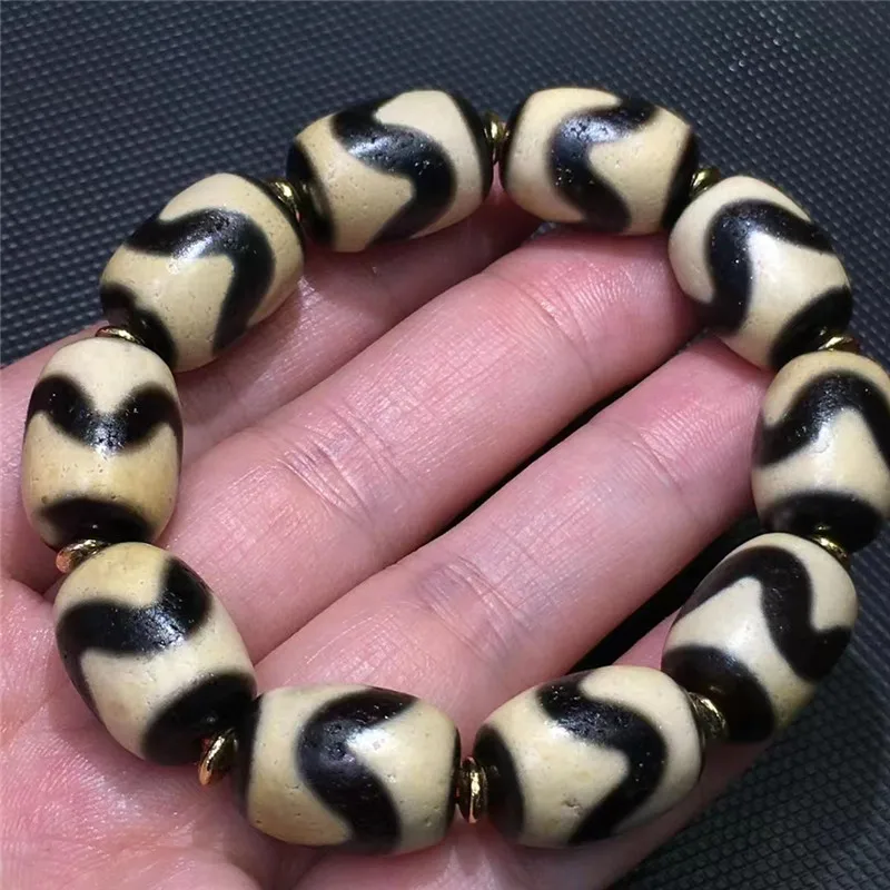 

220919-2 Fine Tiger Tooth Dzi Beads Bracelet 13mm*17mm Natural Agate Ji Powerful Amulet Collectible High Quality