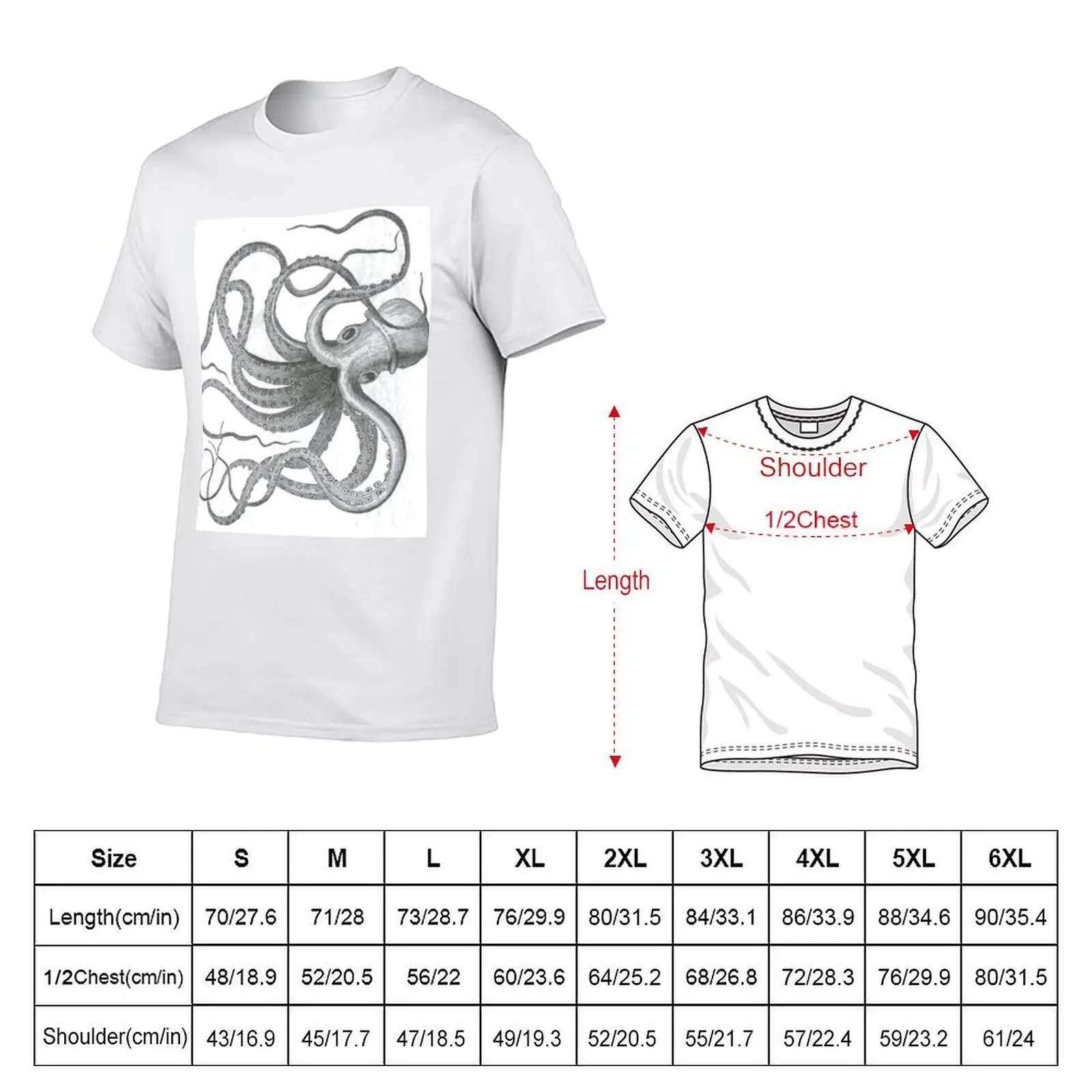 Vintage octopus kraken nautical steampunk preppy goth sea creature print T-Shirt oversized sublime mens shirts graphic tee