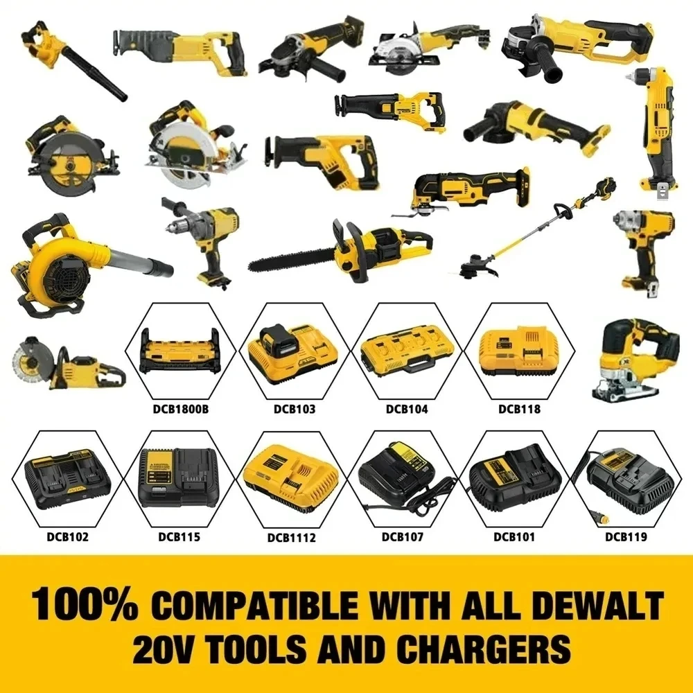 Imagem -04 - Bateria de Substituição de Lítio Original para Dewalt 20v 8000mah 18v Dcb184 Dcb200 Dcb182 Dcb180 Dcb181 Dcb182 Dcb201 Dcb206