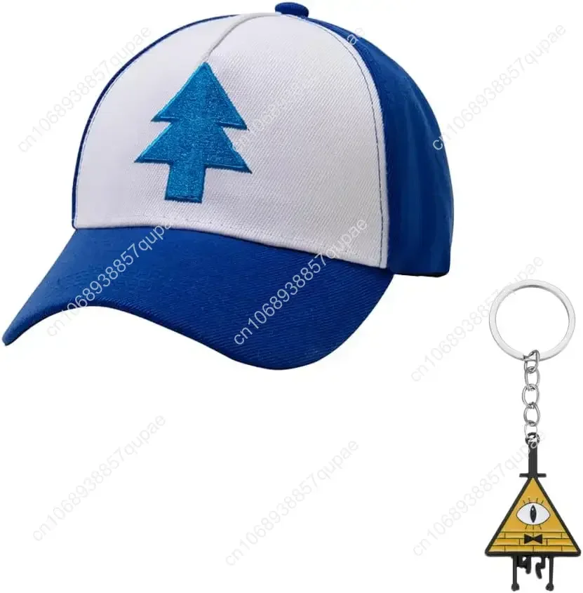 Dipper Hat Embroidered Blue Fir Dipper's Cap Baseball Cap with Bill Cipher Keychain