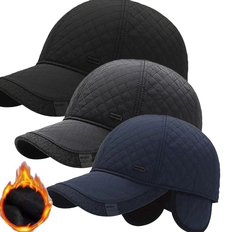 Fashion Thicker Baseball Cap Men Warm Autumn Winter Trucker Hat with Earflaps Middle-aged Elderly Hat Ears Protected Dad Caps