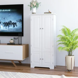 Getone Lemari Dapur Lemari Penyimpanan Tinggi Lemari Dapur Bufet dengan 4 Pintu 58. 2X31. 5x123cm Putih / Hitam 8 lemari pantry penjualan terbaik - №