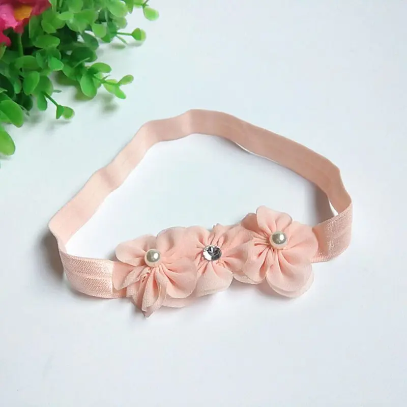 Tulle Flower Baby Headbands for Girl Crystal Toddler Hair Band Solid Infant Turban Newborn Headwear Sweet Baby Hair Accessories