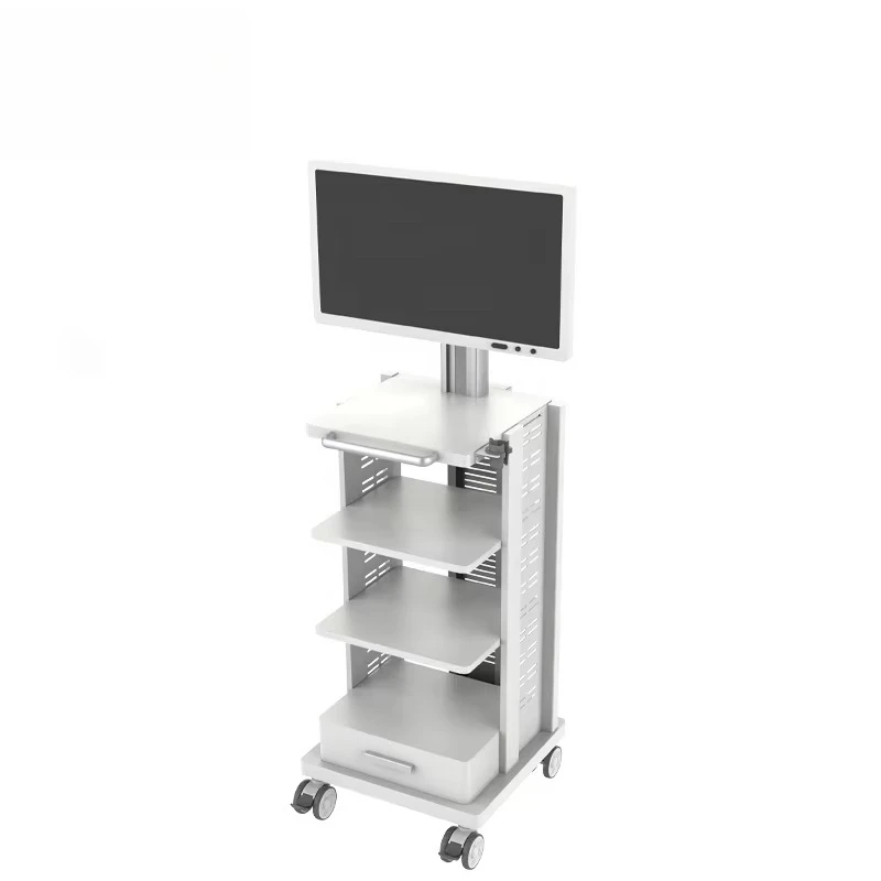 Medical trolley mobile workstation with display stand Hospital 4-layer frame and drawers
