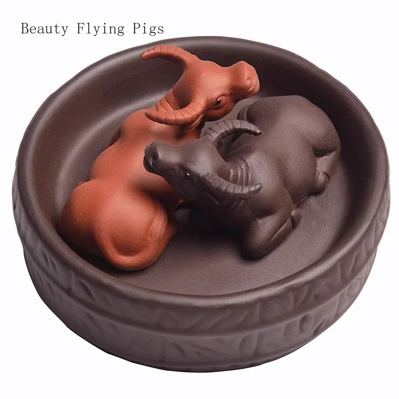 

1 set of cute animal ornaments purple clay cow fish tea pet, tea tray coffee table exquisite decoration Kung Fu tea set