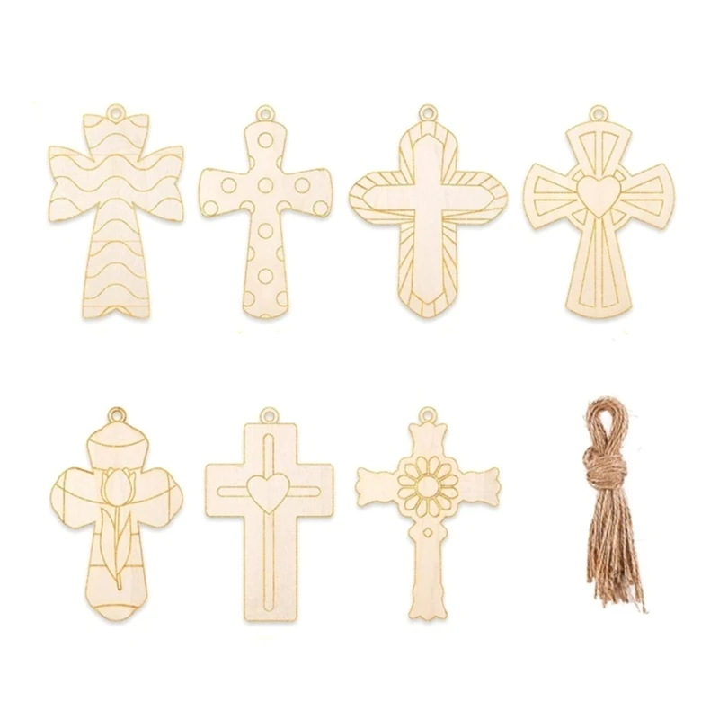 28PCS Wooden Unfinished Cross Small Baptism Cross Pendant DIY Children's Painting Graffiti Home Party Decoration