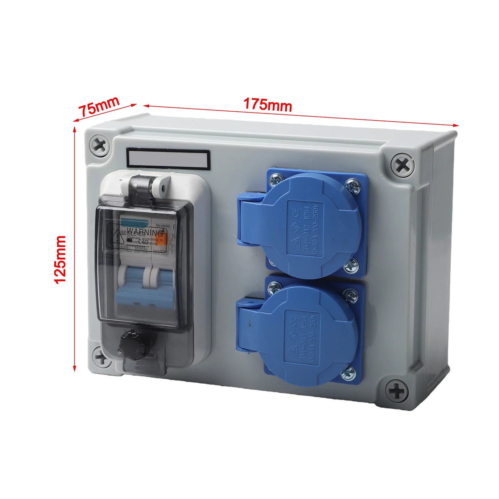 قاطع دائرة كهربائية لمواقع البناء بتصميم مدمج، مقبس ثنائي السن، 175*125*75 مم، 250 فولت 16 أمبير، جهد مقنن