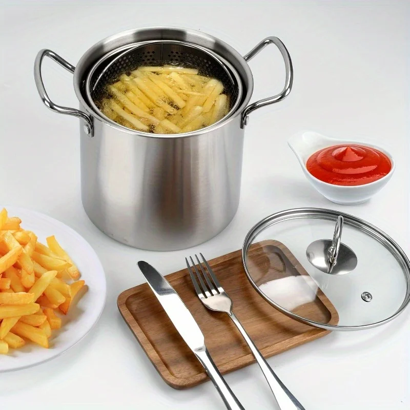 A Set Multifunctional Household Frying Pan With A Filter Screen For Deeper And More Fuel-efficient Use