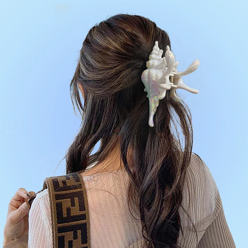 AWAYTR-Pinzas para el pelo de concha de océano para mujer, pinza para el pelo de cangrejo de concha, accesorios para el cabello Y2K de Hada de verano y mar