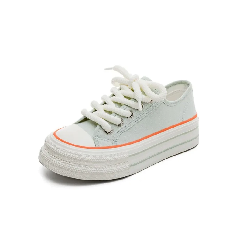 

2026 Autumn New Thin Breathable Thick Bottom Square Head Canvas Shoes for Women Casual Board Shoes for Womens Little White Shoes