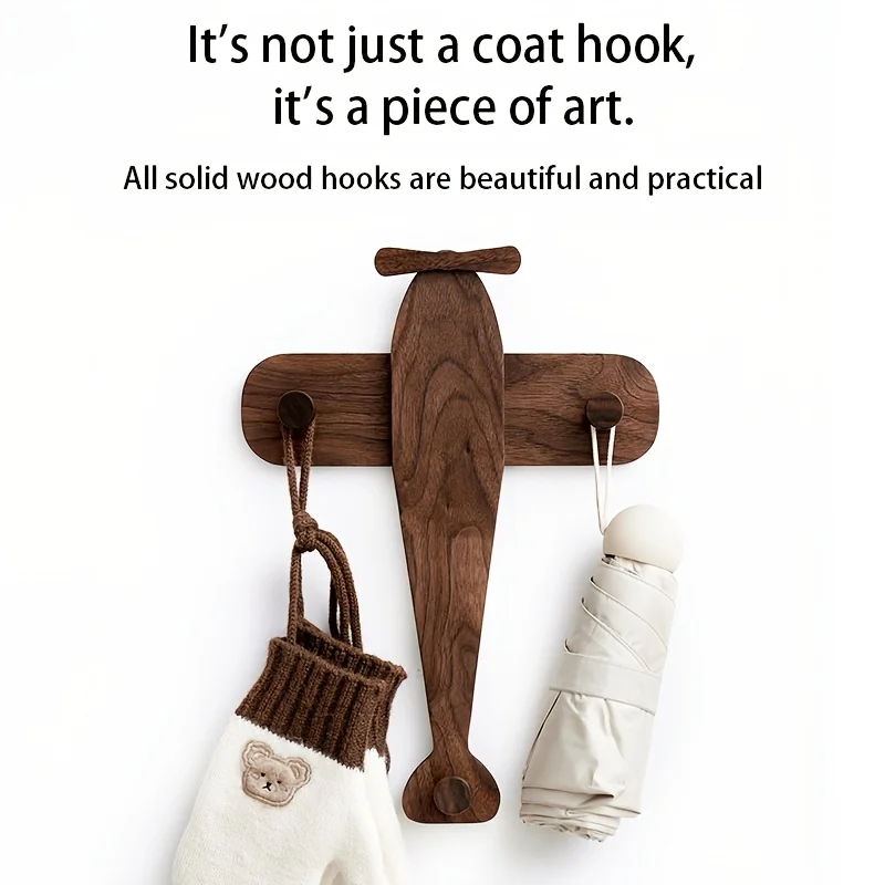 Wooden Airplane-Shaped Wall Coat Racks Towel Hat Keychain Hanging Hooks Home Organizer Bathroom Bedroom Accessories Gift