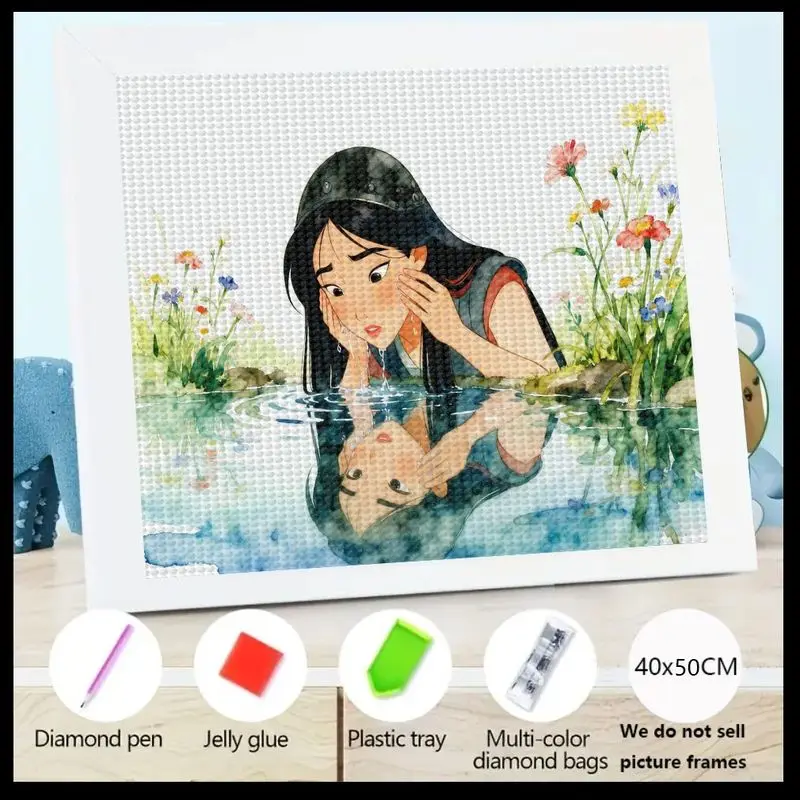 

1 шт., 5D DIY, полный дрель, набор для алмазной живописи, принцесса в стиле Мулан, отражение в воде, мультяшная девушка, сошедшая в бассейн природы, R