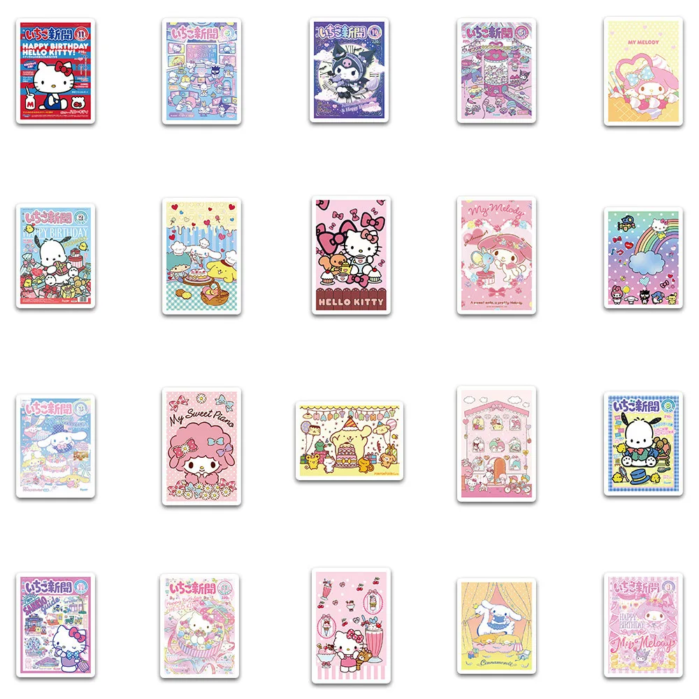 子供のためのピンクのサンリオのポスターステッカー,hello kitty,kuromi,craoroll,かわいい漫画のステッカー,女の子のためのおもちゃ,diyラップトップ,電話,車,10個,30個,65個