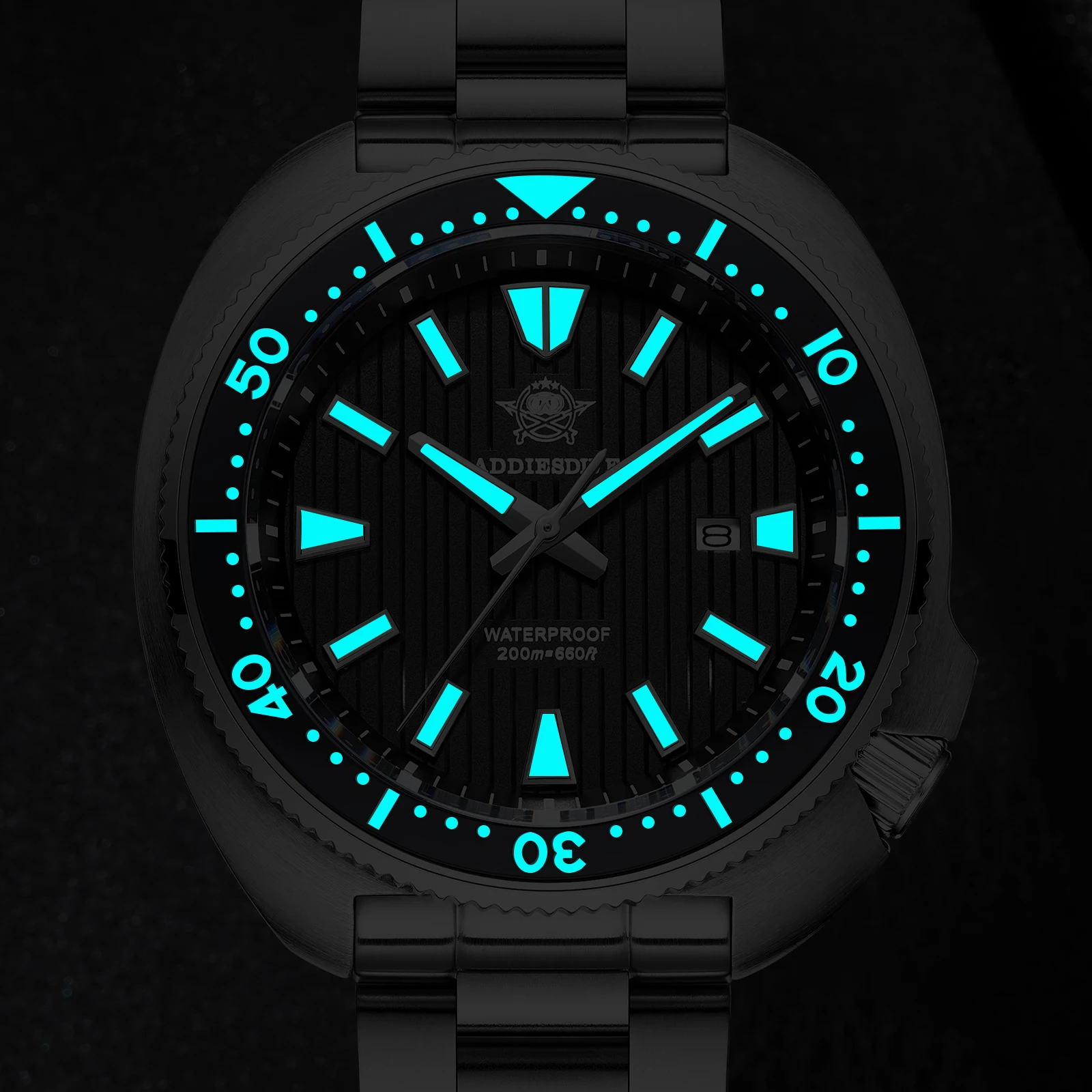 Addiesdive الفاخرة الفولاذ المقاوم للصدأ الياقوت كريستال رجل ساعة كوارتز AD2507 reloj hombre مقاوم للماء سوبر مضيئة جديد ساعة رجالي