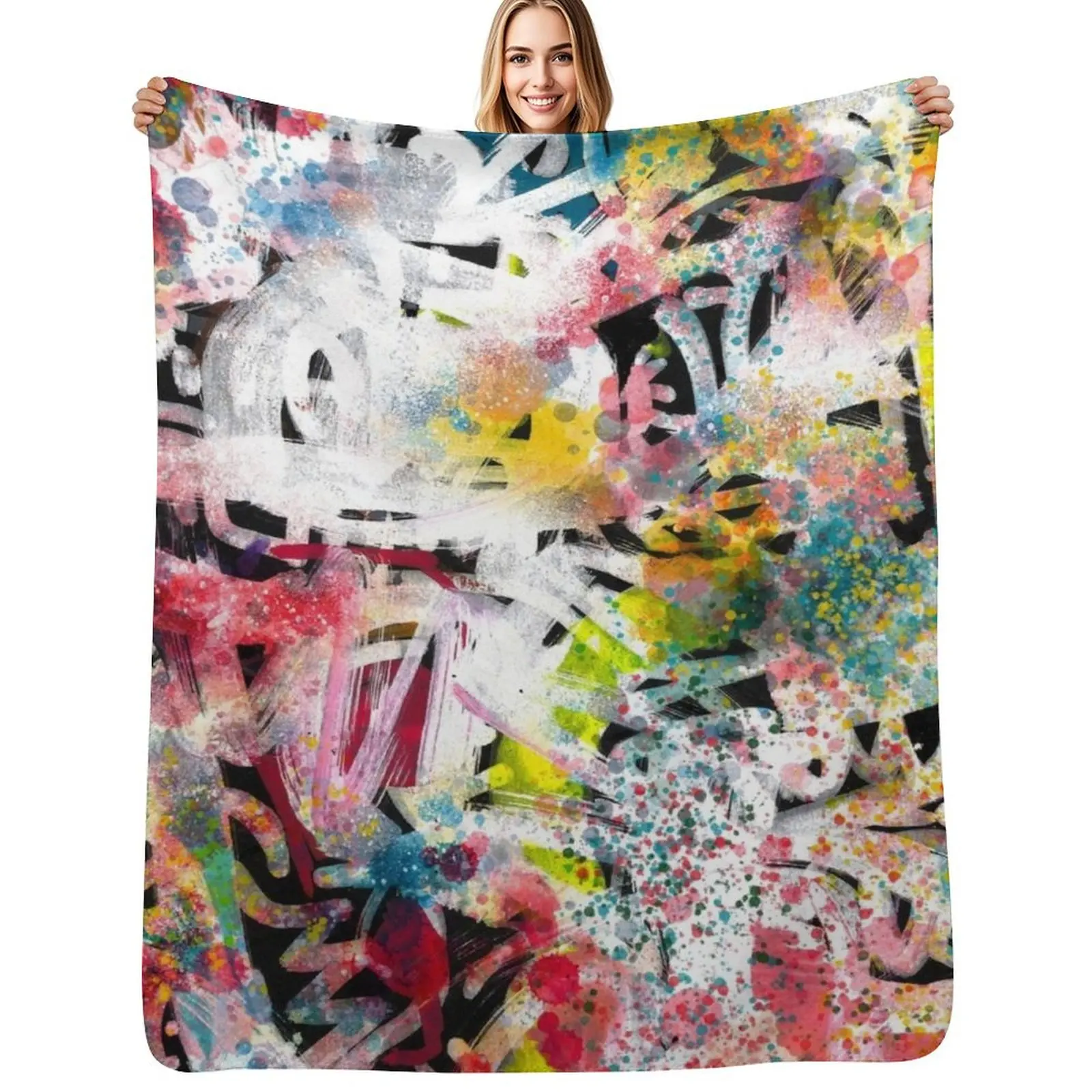 Street Art Abstract Pattern Spray Splatter Texture Graffiti Throw Blanket Plush Personalized Gift Hair manga Warm Blankets
