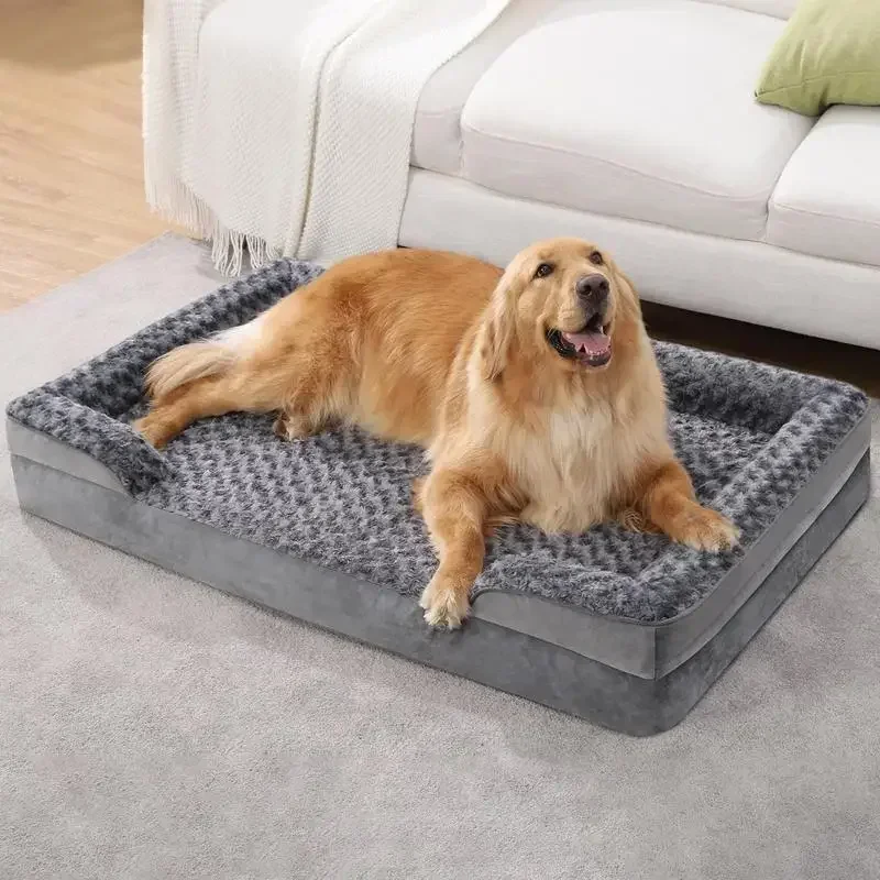 KSIIA Orthopedic Waterproof and Washable Dog Couch, Egg Foam Pet Bed with Removable Bolster and Nonskid Bottom