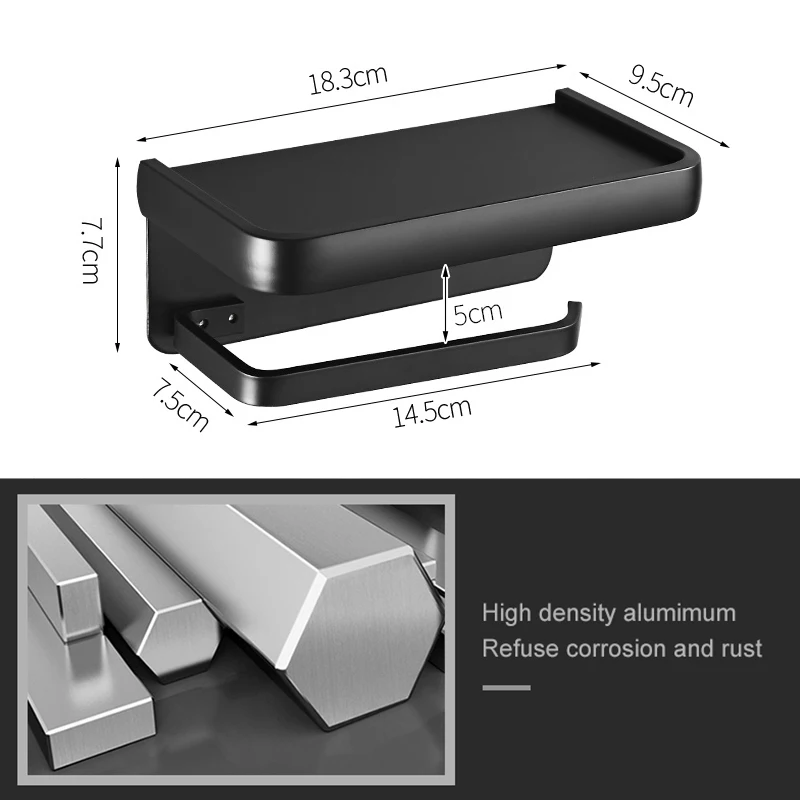 Czarny uchwyt na papier toaletowy wielofunkcyjny półka łazienkowa uchwyt na papier chrom, Grey, biały EL609