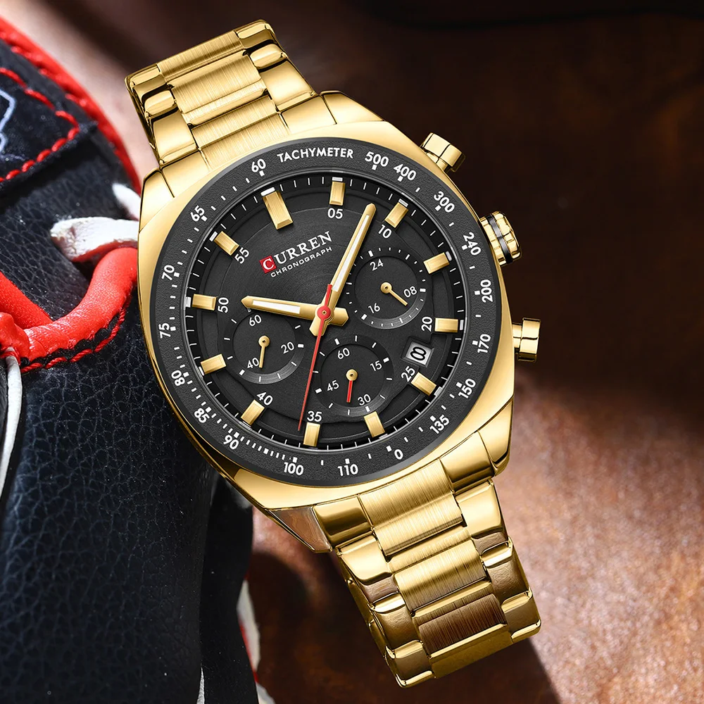 CURREN High Quality Men's Luxury  Fashion Quartz Watch Men Round Business Student Sport Waterproof Glow Clock
