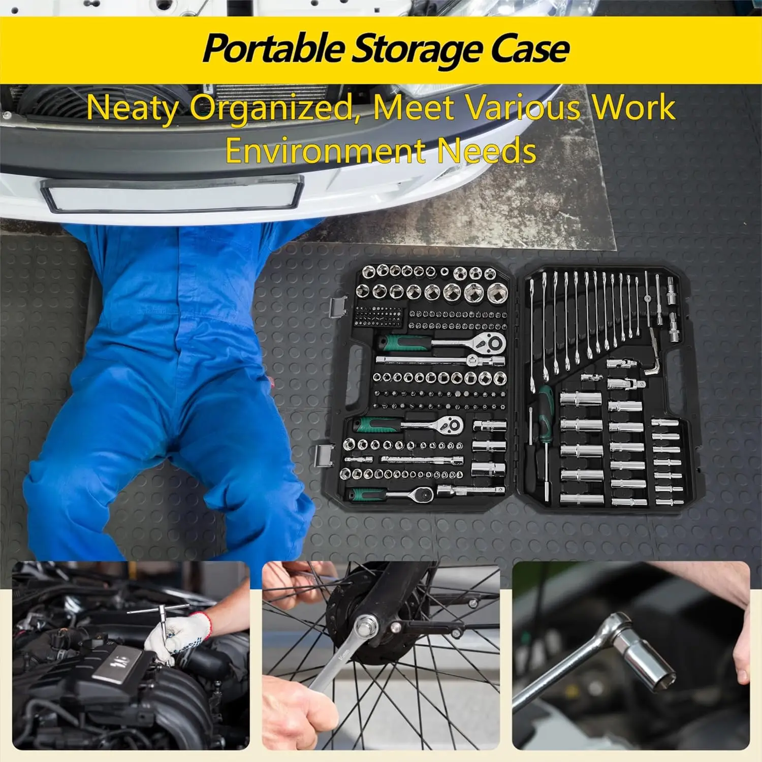 Mechanik-Werkzeugset, 216-teilig (einschließlich Koffer), tragbare Werkzeug-Sets und Steckschlüsselsatz, Kfz-Reparatur-Werkzeug-Set für die DIY-Autoreparatur