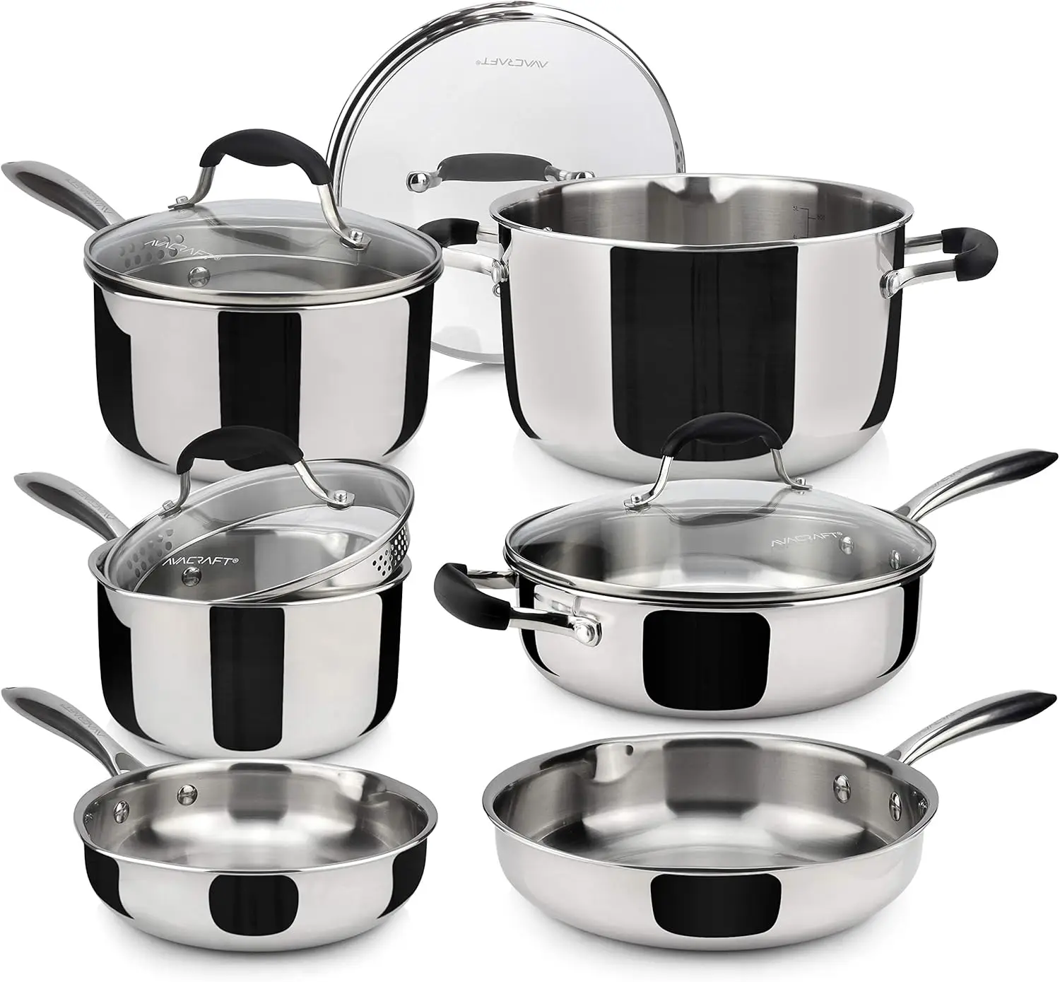 18/10 Stainless Steel Cookware Set, Premium Pots and Pans Set, Kitchen Essentials for cooking, Multi-Ply Body Stainless