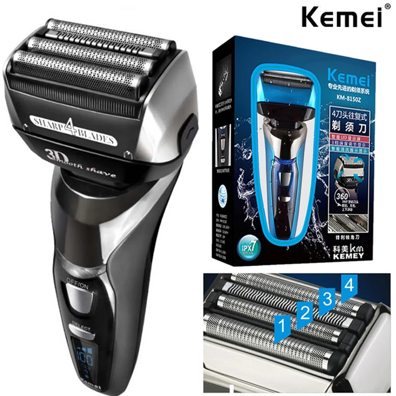 Original Kemei 4-Blade Rechargeable Electric Shaver 3-Speed Beard Electric Razor For Men Facial Wet Dry Shaving Machine Washable