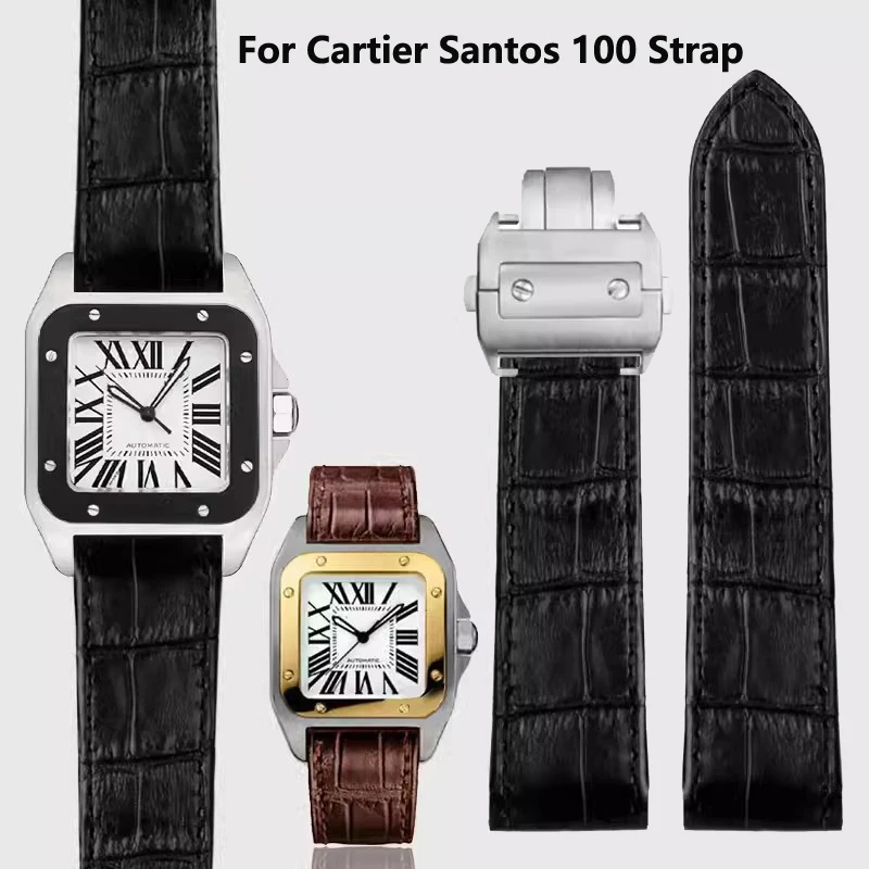 Najwyższej jakości pasek do zegarka ze skóry bydlęcej dla marki Cartier Santos 100 z prawdziwej skóry męski i damski pasek do zegarka 20mm 23mm bransoletka na rękę