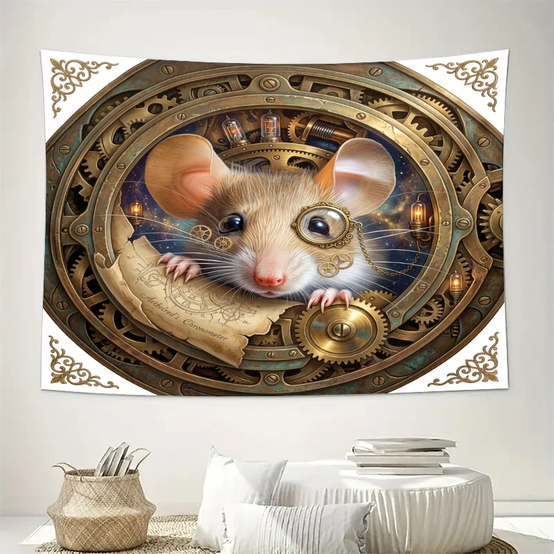 Retro Steampunk Squirrel Gear Mechanism Curtain Panel Vintage Industrial Style Window Treatment Wall Decor Filter Home Accent