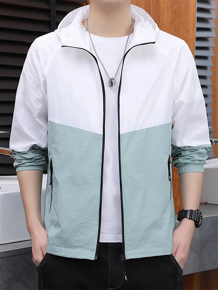 

Summer Thin Ice Silk Men's Casual Hooded Jaet Outdoor Sports Qui Dry Sun Protection Clothing Lightweight Breathable Polye...