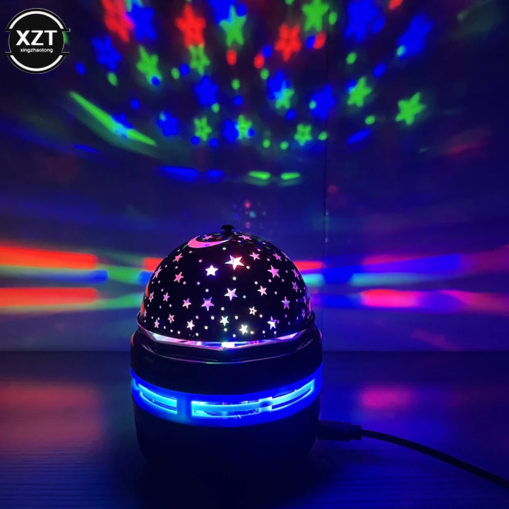 1pcs Star Projector Lamp USB Powered Colorful Rotating Magical Ball Light Car Atmosphere Lamp KTV Bar Disco DJ Party Stage Light