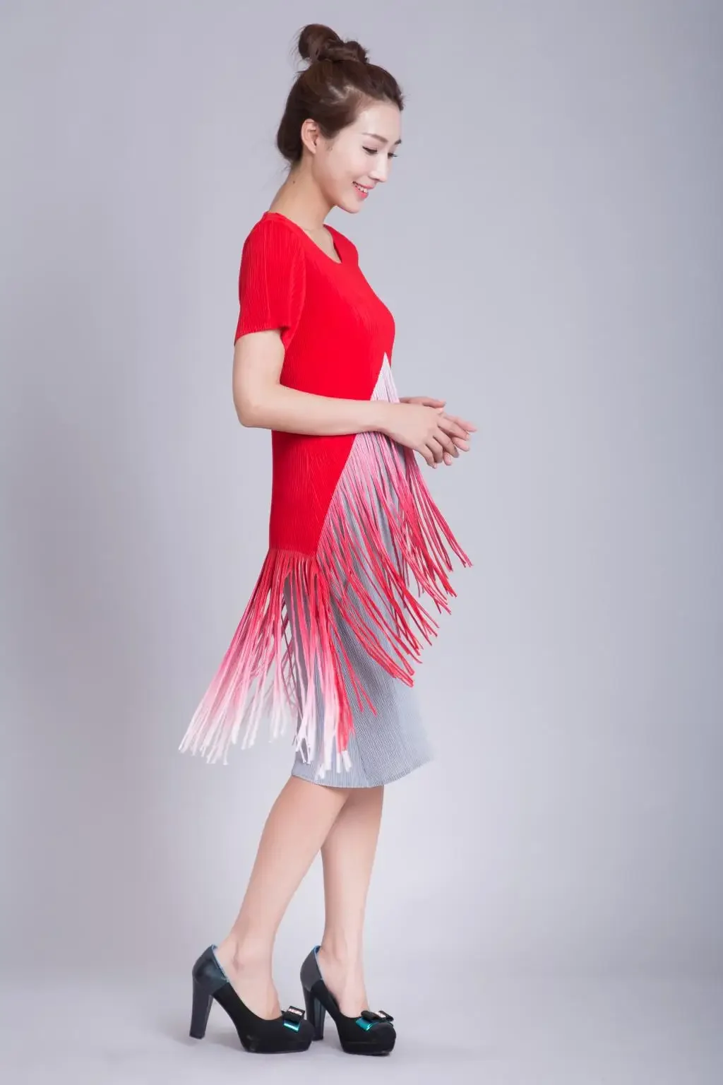 Miyake Fringed Dress for Women, Urban Style Dress, Stretch and Slim Temperament, New and Special Style