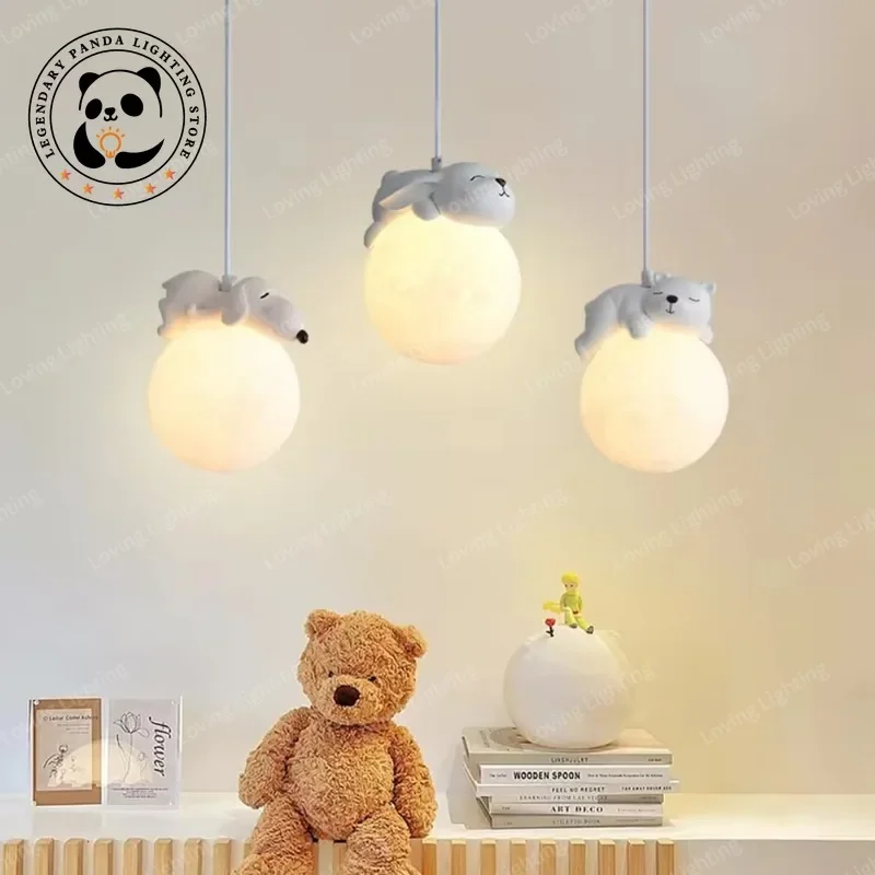 

Creative Cartoon Pendant Lights Personality Animals Hanging Led Lamp Bedroom Bedside Kids Room LED Ceiling Chandelier Luminaries