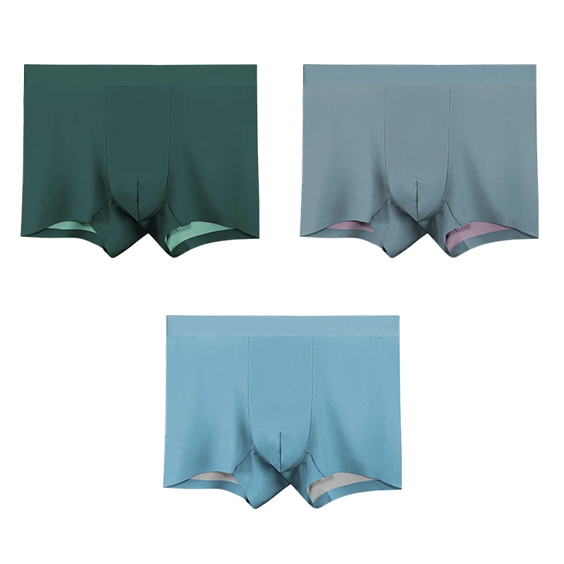 

3pcs Men's summer thin, seamless quadrangle shorts, men's sports breathable zero-sensation flat pants