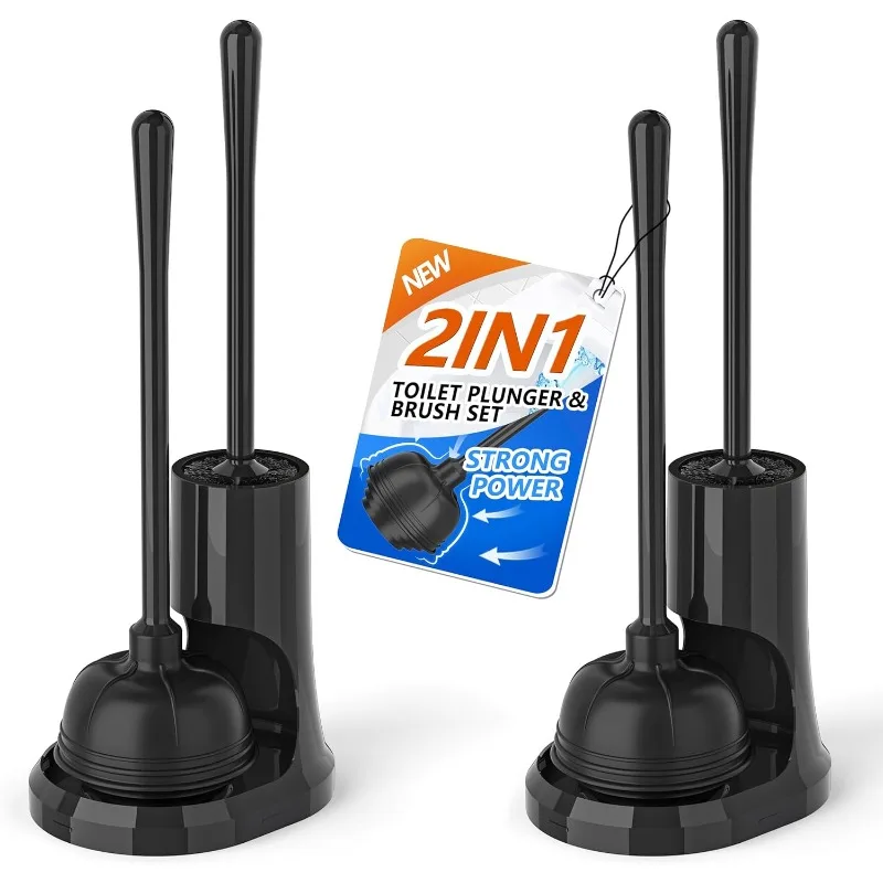 

Toilet Plunger and Brush, Bowl Brush and Heavy Duty Toilet Plunger Set with Holder, 2-in-1 Bathroom Cleaning Combo