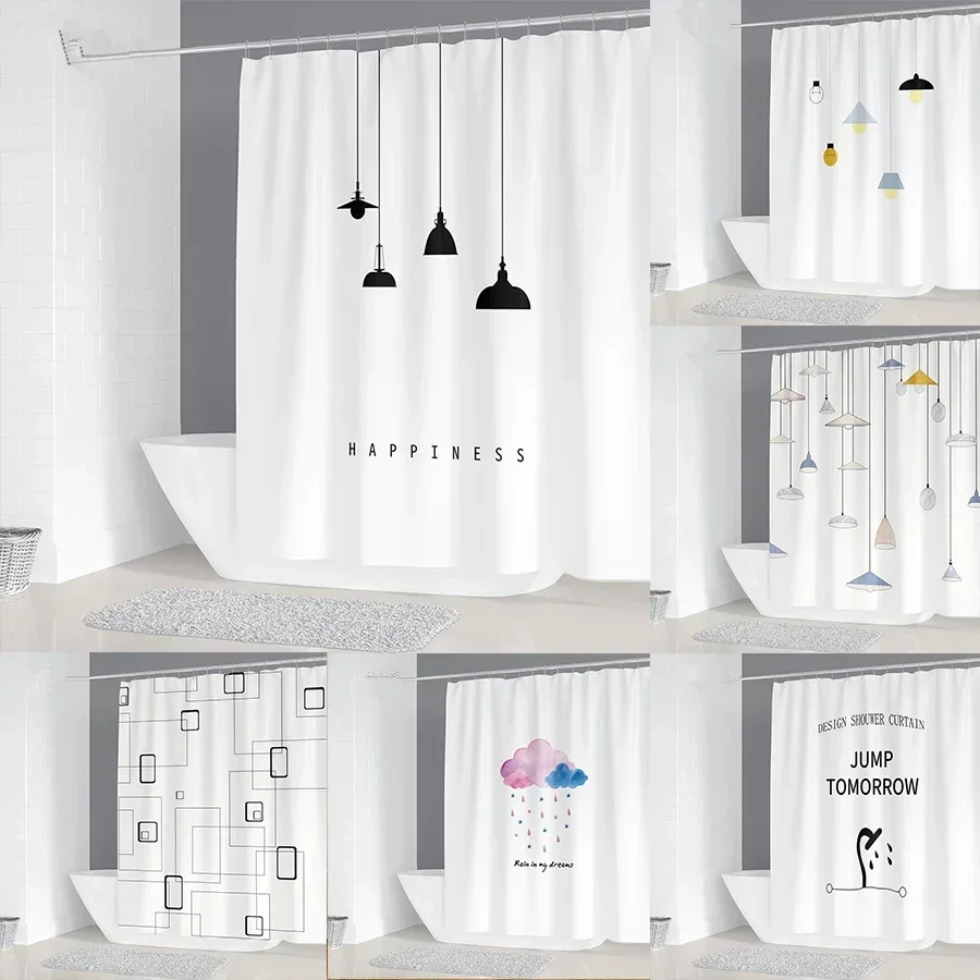 

Simple Geometric Nordic Chandelier Printing Bathroom Shower Curtain Polyester Waterproof Home Decoration Curtain with 12 Hooks