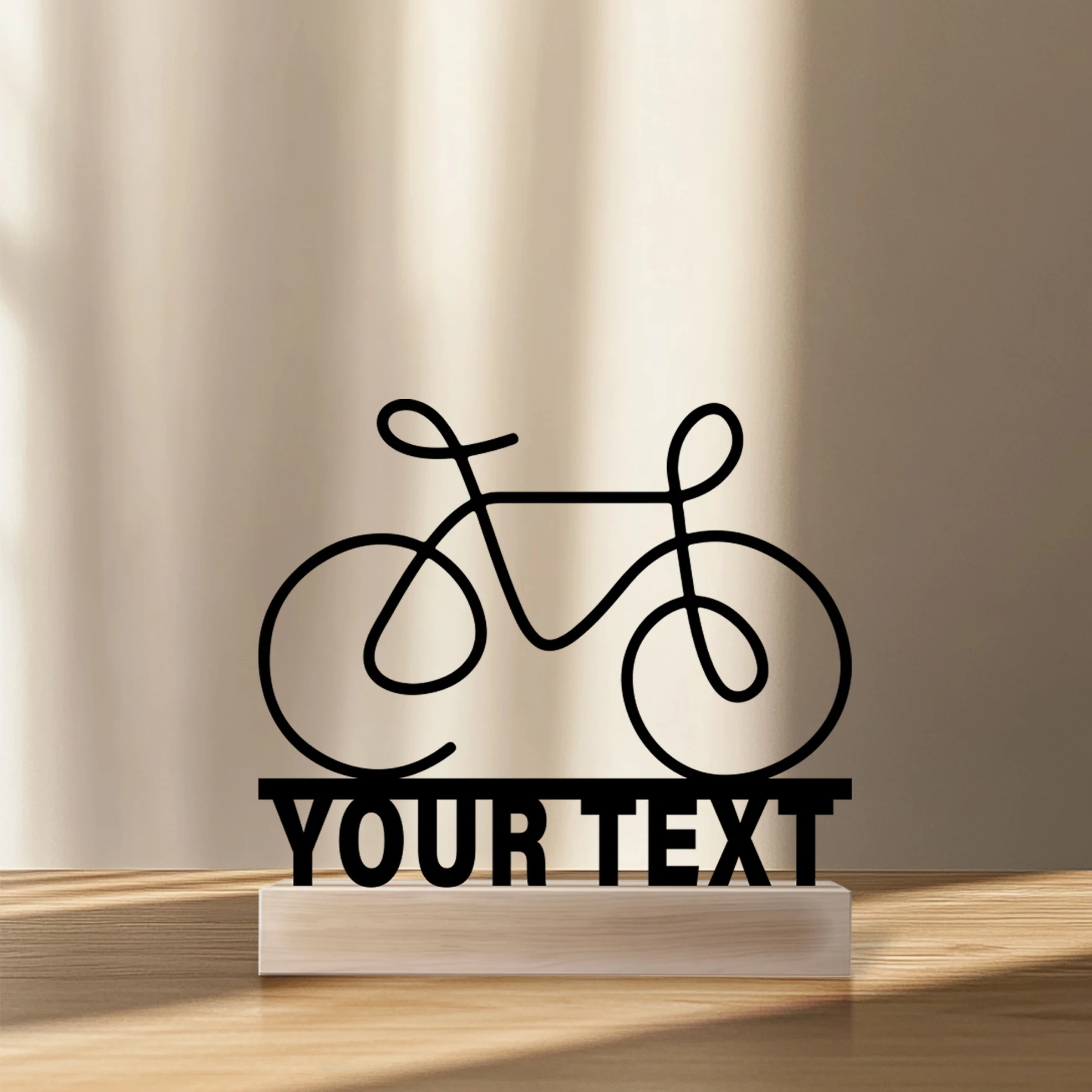 1pc Simple bicycle bike Customized Name Iron Statue With Wood Base Iron Ornament Tin Sculpture Art Crafts With Wood Base