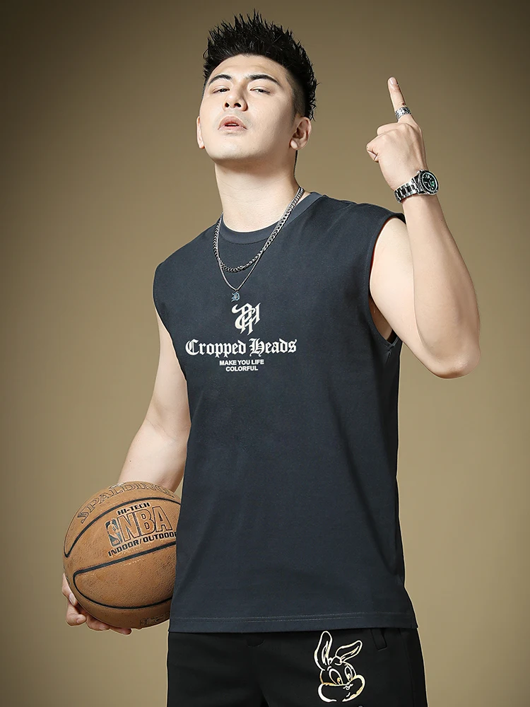 

European Sle Casual Vest Men's Summer New Faion Loose Letter Svel T-irt Sport Top Cotton Polyester Blend Youth Po...