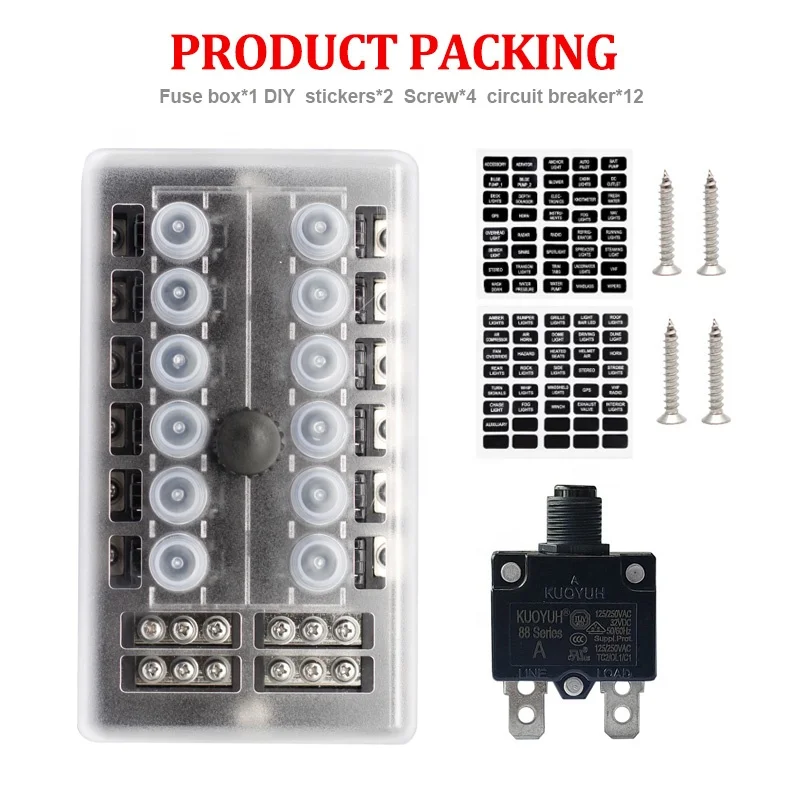Waterproof Car Bus Marine 12 Way AC Circuit Breaker Led Indicator 32V DC Fuse Box Holder With Negative Terminal