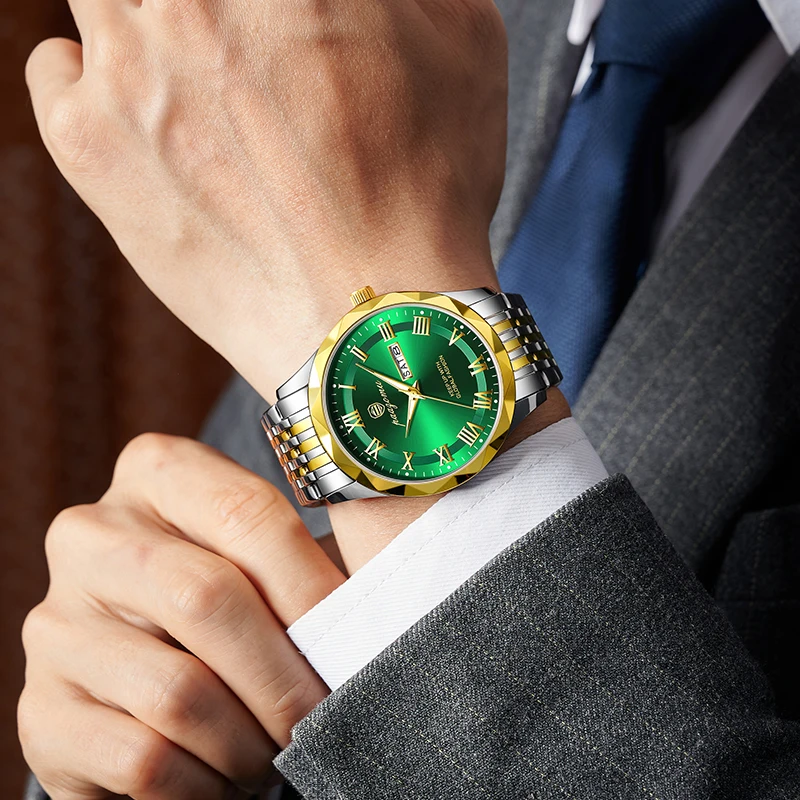 Reloj de pulsera PAAZOMU de cuarzo de lujo para hombre, relojes deportivos para hombre, Reloj luminoso resistente al agua con fecha y semana, Reloj de acero inoxidable para hombre + caja