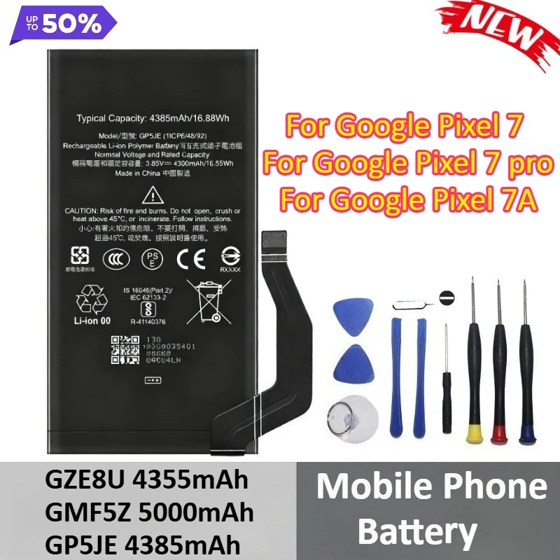 

4355mAh 5000mAh 4385mAh GZE8U GMF5Z GP5JE Battery for Google Pixel 7 7pro 7A Mobile Phone Batteries
