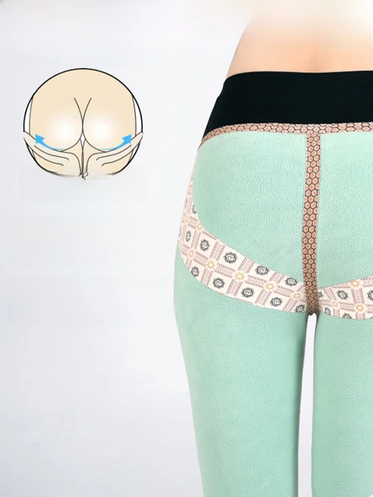 Thiened Fce High-Waist Yoga Pants Women's Winter Warm Fitn arkskin Pants Butt-Lifting High Waist Sports Trousers